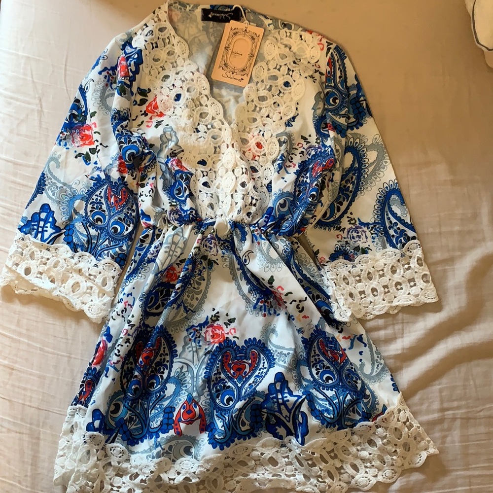 Long Floral Blouse With Open Neckline